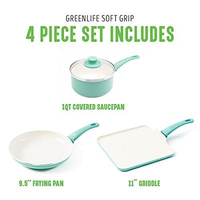 GreenLife Soft Grip Healthy Ceramic Nonstick, Saucepan Set with Lids, 1qt and 2qt, Turquoise