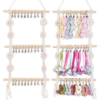 POVETIRE Bow Holder for Girls Hair Bows,Macrame Hanging Hair Bow Organizer  Hair Clips Organizer Storage Hair Accessory Display for Wall Room Baby