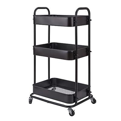 PELOEMNS Plastic Utility Carts with Wheels, Heavy Duty 510lbs Capacity  Rolling Service Cart, 3-Tier Restaurant Food Cart with Hammer for Office