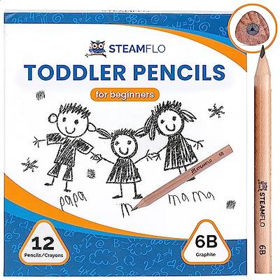 Short Thick Triangle Pencils For Kids - Stronger 5MM Core, Fat Pencil Grip,  For Beginners, 2-6 Year Olds, Toddlers, Kindergarten - 8 Learning Pencils
