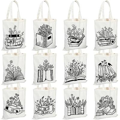 Sweetude 12 Pcs Canvas Tote Bags Bulk Reusable Flower Book Themed