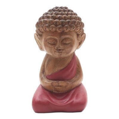 Buddha in Red Prays,'Small Buddha Statuette Hand Carved from Wood' - Yahoo  Shopping