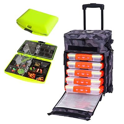 VORVIL Fishing Tackle Box with Rolling Wheels, 5 Heavy-Duty