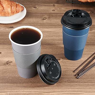 LITOPAK 100 Pack 16 oz Paper Coffee Cups, Drinking Cups for Cold/Hot Coffee Chocolate Drinks, Disposable Coffee Cups with Lids, Sleeves and Stirring
