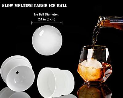 HONYAO Whiskey Cocktail Ice Mold, Silicone Round Sphere Ice Ball Maker Mold  Large Square Ice Cube Tray with Lid Easy Fill Easy Release - 6 Ice Balls +