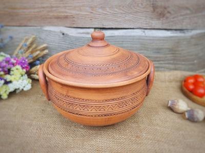 Handmade Ceramic Pot With Handles and Lid Red Clay Saucepan Ceramic Bread  Baker Pan Pottery 