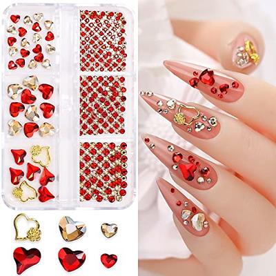 767pcs Red Heart Nail Charms Gems Nail Art Supplies 3D Crystal