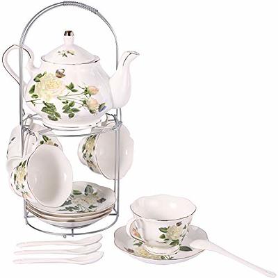 Teabloom Buckingham Palace Teapot & Flowering Tea Gift Set (6 Pieces) -  Stovetop Safe Glass Teapot (40 OZ / 1.2 L / 4-5 CUPS), Porcelain Lid, Tea