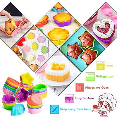 IPOW 24 Pack Silicone Cupcake Baking Cups Reusable Food-Grade BPA Free  Non-Stick Muffin Liners Molds Sets, 2 Shapes Round Rectangle