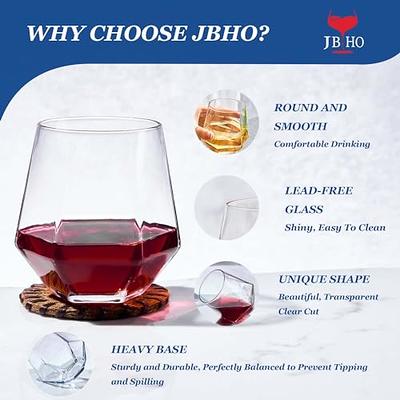 JBHO Stemless Wine Glasses Set of 6, Red or White Small Wine Glass