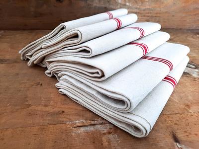 Thick Linen Kitchen Cloth - White with Red Stripes