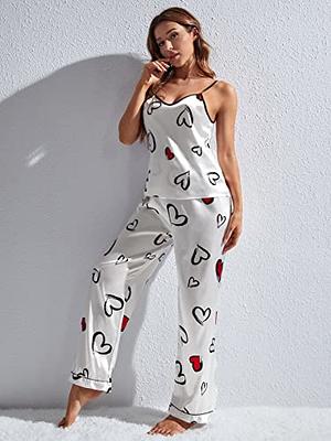 OYOANGLE Women's 2 Piece Pajamas Set Satin Heart Print Cami Top and Pants  Loungewear White XL - Yahoo Shopping