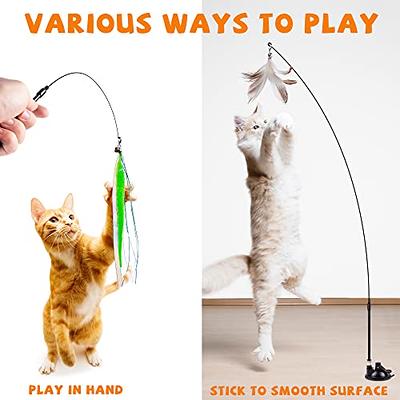  Qzecpd Cat Toys, Cat Feather Toys, Suction Cup Cat Toy Cat  Feather Toys, Interactive Cat Toy with Super Suction Cup, Interactive  Detachable 4 Pcs Replacement with Bells Cat Toys for