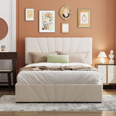 Gray Queen Size Upholstered Platform Bed with A Hydraulic Storage System