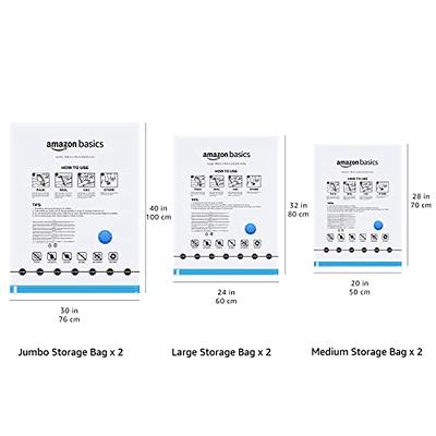 Basics Multiple Vacuum Compression Storage Bags with Hand Pump -  6-Pack (2 Jumbo, 2 Large, 2 Medium)