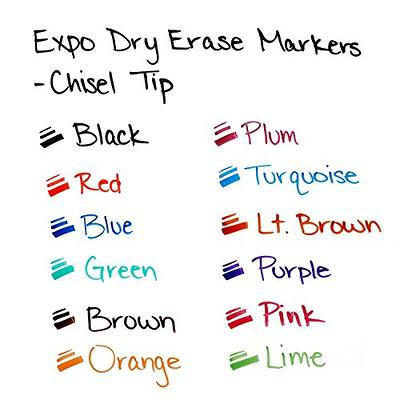 EXPO Low Odor Dry Erase Markers, Chisel Tip, Assorted Colors, 12