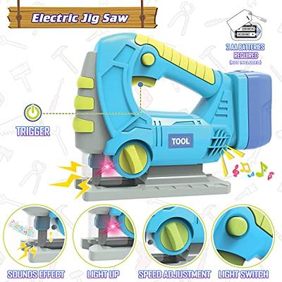 Kids Tool Set with Electric Toy Drill Chainsaw Jigsaw Toy Tools for Girl,  Realistic Kids Power Construction Pretend Play Tools Set Toddler Toys