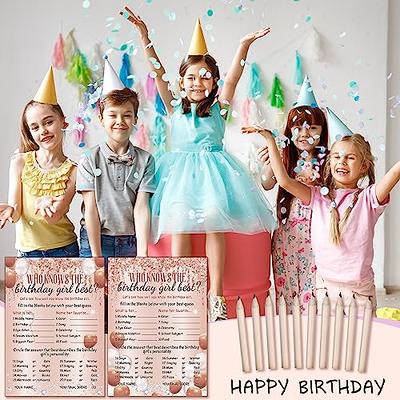 Fumete Birthday Party Games 100 Pcs Who Knows The Birthday Girl Game with  20 Pencils Girly Birthday Cards Set for Child Teen Adults Sweet Sleepover