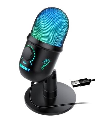 RGB USB Gaming Microphone, Plug & Play One Click Mute & Gain Knob, for PC  Mac PS4 PS5, Cardioid Condenser Mic for Twitch Streaming Recording Game