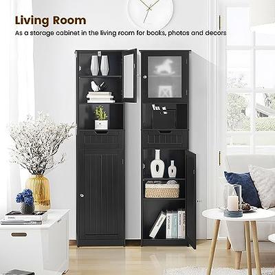 Iwell 67.2 H Tall Bathroom Storage Cabinet with 2 Doors & 1 Drawer, Bathroom  Cabinet with 4 Shelves, Narrow Linen Cabinet for Living Room, Bathroom,  Kitchen, Black - Yahoo Shopping