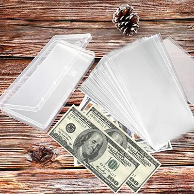 100 Pieces Clear Paper Money Holder for Collectors with Storage Case,  Dollar Bill Holder Plastic Currency Sleeves Holders Money Sleeve for Bills