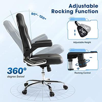 NEO CHAIR Office Chair Adjustable Desk Chair Mid Back Executive Desk  Comfortable PU Leather Chair Ergonomic Gaming Chair Back Support Home  Computer Desk with Flip-up Armrest Swivel Wheels (Jet Black) 