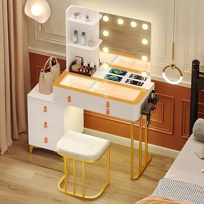 Vanity Makeup Desk Set with Drawers: Dressing Table with LED Lights Mirror  & Charging Station - Human Sensor White Vanity Set with Chair for Bedroom  Furniture Girls/Kids/Women - Yahoo Shopping
