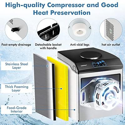 COSTWAY 2 in 1 Countertop Ice Maker Built-in Water Dispenser, 48LBS per  Day, S/M/L Size Ice Cube, 5LBS Ice Storage Basket, Fast 6 Mins, Stainless