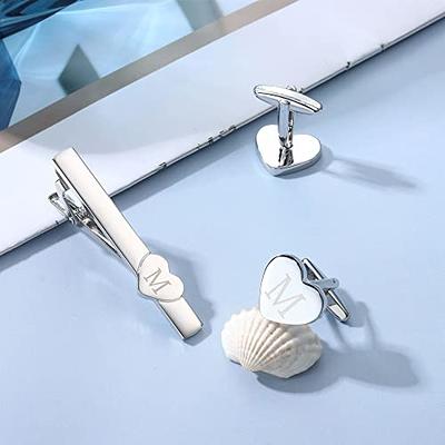 Engraved Silver Cufflink & Tie Clip Set Engraved for Him 