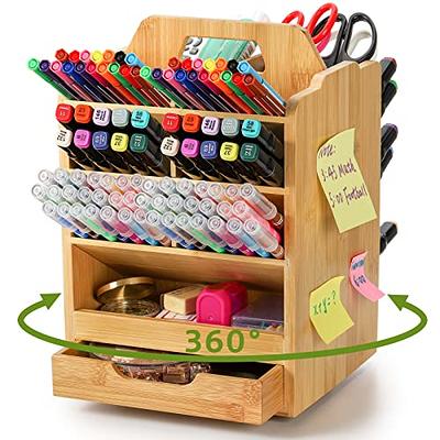 SOUJOY Bamboo Pen Holder Organizer, 360°Rotating Art Supply