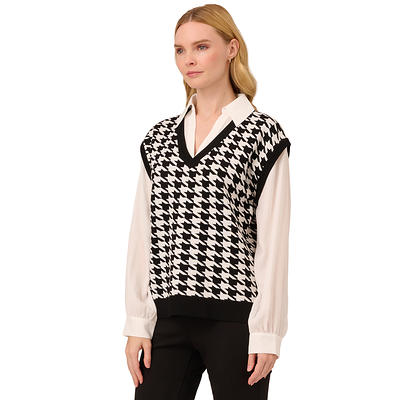 Womens Adrianna Papell Bold Houndstooth Vest with Collar Blouse