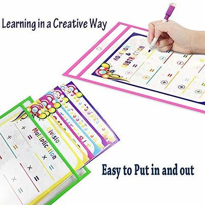 Ufmarine Dry Erase Pockets Sleeves, 10 x 13 inches, Colorful,  Plastic,Reusable, Clear, Classroom Sleeves（6 Pack）