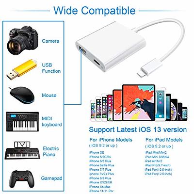 Lightning to USB Camera Adapter with Charging Port, Lightning Female USB  OTG Cable Adapter for Select iPhone,iPad Models Support Connect Camera,  Card Reader, USB Flash Drive, MIDI Keyboard 