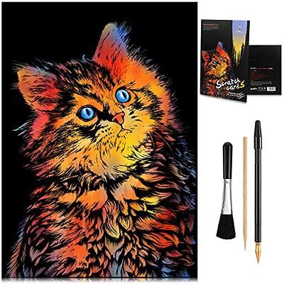 Animal scratch art rainbow painting paper, Engraving Art & Craft Sets,  Creative foil scratch art toys gift, DIY sketch card scratchboard for Kids  & Adults, Women - 16'' x 11.2'' with 3