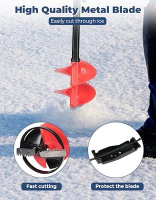 DEERFAMY Ice Fishing Auger, 8 Inch Diameter Nylon Ice Auger, 45/47 Inch  Long Cordless Ice Augers for Ice Fishing, Auger Drill with 14/20 Inch