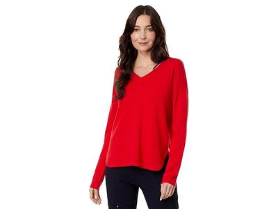 Elliott Lauren Modal Knit V-Neck Sweater w/ Curved Hem