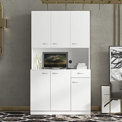 JEROAL 41''Pantry Storage Cabinet, White Freestanding Kitchen Pantry  Storage Cabinet with Adjustable Shelves & Doors, Buffet Cupboards Sideboard  for