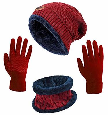 URATOT Winter Knitted Warm Set Infinity Scarf and Hat Touch Screen Gloves for Men and Women