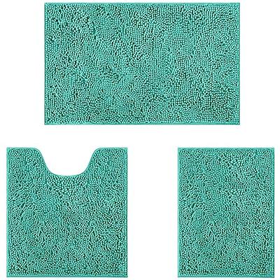 Turquoise Blue 3 Pcs Toilet Cover Non Slip Mat Bathroom Rugs Set