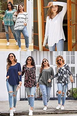 CATHY Women's Casual Long Sleeve Ruffle Tunic Tops Loose T Shirt Blouse for  Leggings