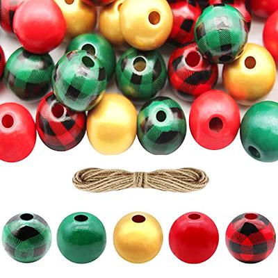 Anvin 200Pcs Christmas Wooden Beads for Crafts Red Green Buffalo