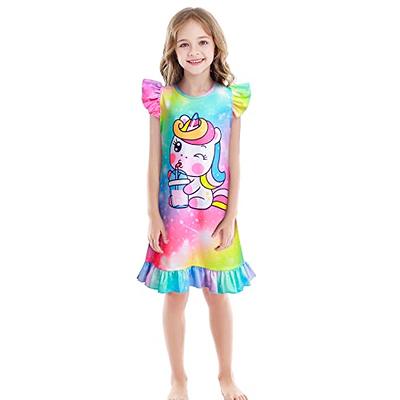 LQSZ Girls Nightgowns Unicorn Nightdress Nightie Sleepwear Pajamas Flutter  Short Sleeves Nightgown for Little Girls 3 4t - Yahoo Shopping