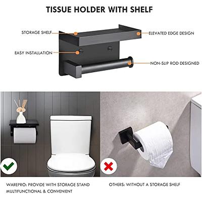 Toilet Paper Holder Stand Black With Shelf Bathroom Wall Mount