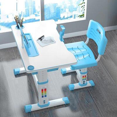 Gymax Adjustable Kids Study Desk Drafting Table Chair Set w/ Bookshelf Blue  