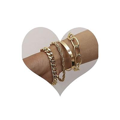 Fxmimior Dainty Boho Gold Silver Chain Bracelets Set for Women Adjustable Fashion Beaded Chunky Flat Cable Chain Punk Bracelets Jewelry for Women