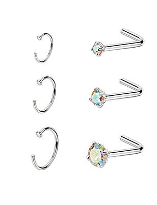 Opal Prong Nose Ring. 14K Yellow Gold. 20g, 6mm. Nostril Piercing – The  Belly Ring Shop