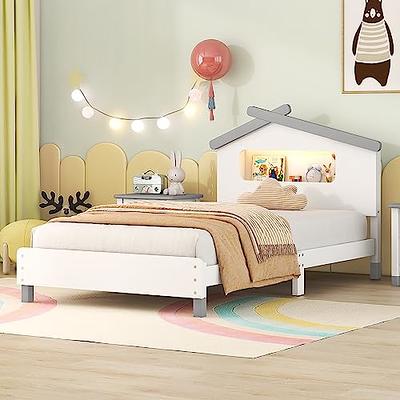 Car-Shaped Platform Bed with Wheels Wood Bed Frames Twin Size Kids Bed  Furniture