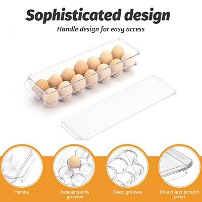 Vtopmart 2 pack Egg Holder for fridge 14 eggs Stackable Plastic Egg Tray lid