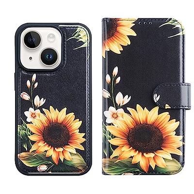 for iPhone 13 Leather Wallet Protective Cover,Folio Case Sunflower