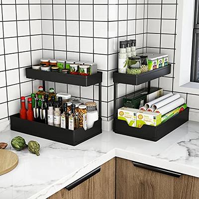 Under Sink Organizer, REALINN 2-Tier Pull Out Cabinet Organizer Black